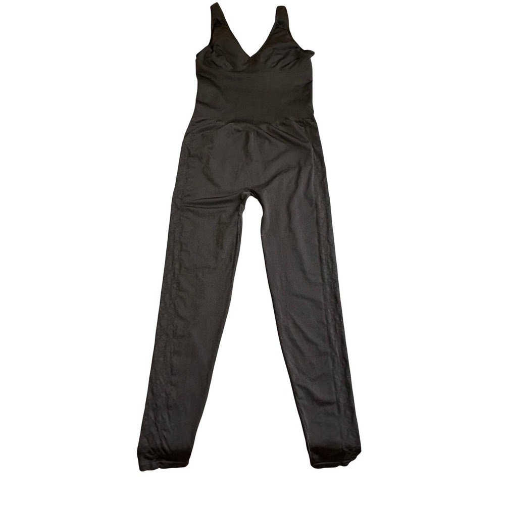 Victoria's Secret PINK Black Seamless V-Neck Jumpsuit Ribbed Bodice Large